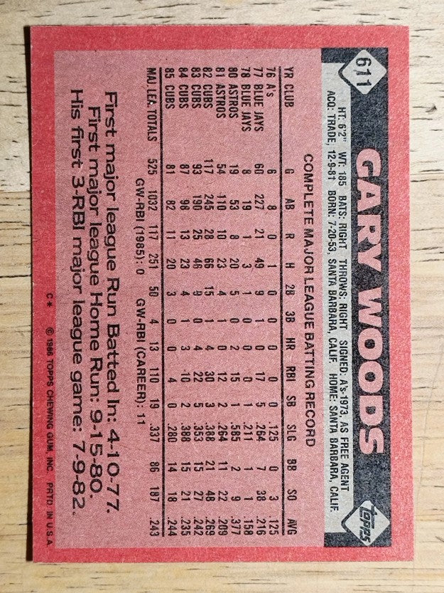 1986 Topps #611 Gary Woods