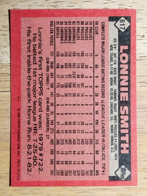 1986 Topps #617 Lonnie Smith
