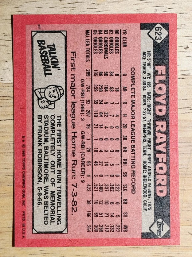 1986 Topps #623 Floyd Rayford