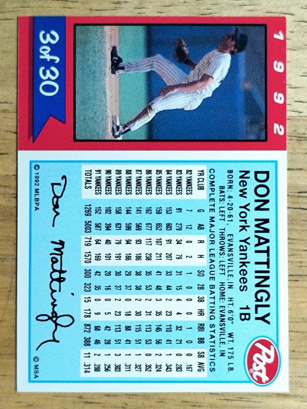 1992 Post #3 Don Mattingly