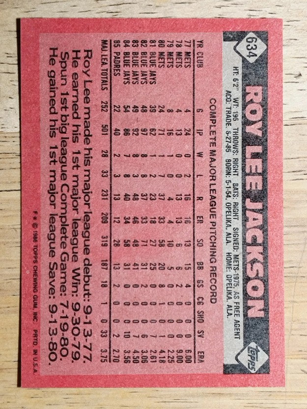 1986 Topps #634 Roy Lee Jackson