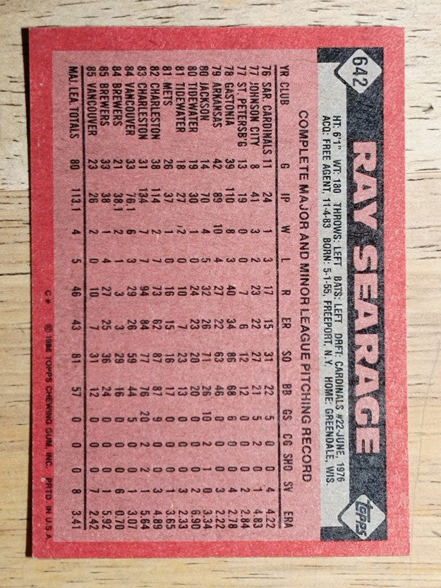 1986 Topps #642 Ray Searage