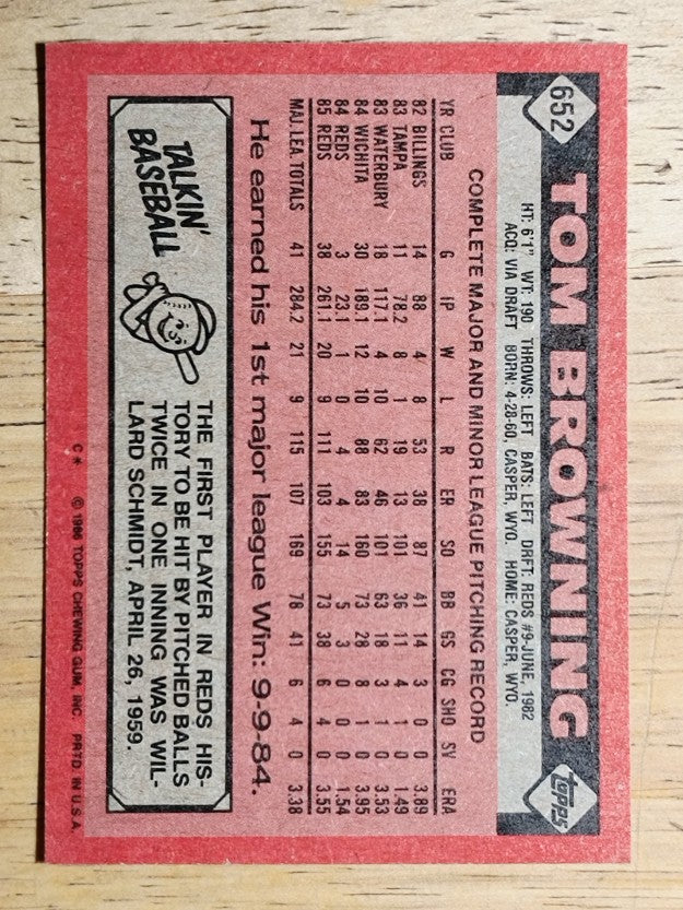 1986 Topps #652 Tom Browning