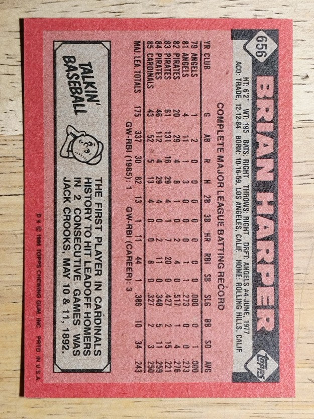1986 Topps #656 Brian Harper