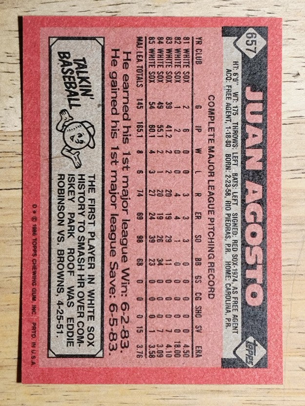 1986 Topps #657 Juan Agosto