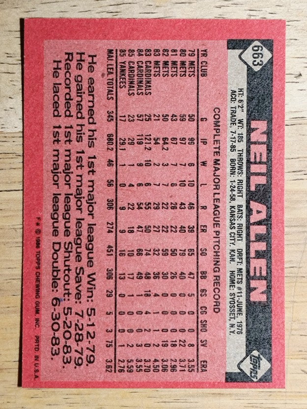 1986 Topps #663 Neil Allen