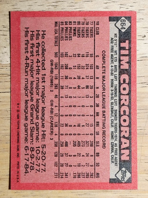 1986 Topps #664 Tim Corcoran