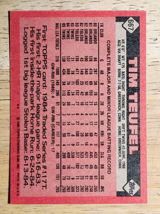1986 Topps #667 Tim Teufel