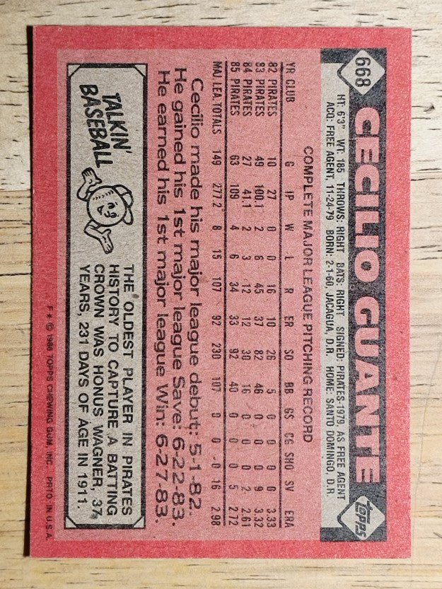 1986 Topps #668 Cecilio Guante