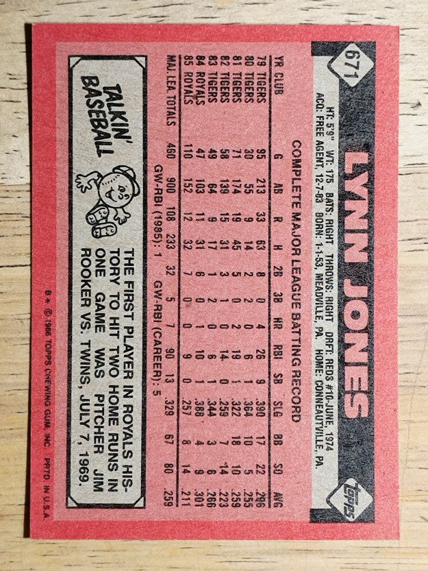 1986 Topps #671 Lynn Jones