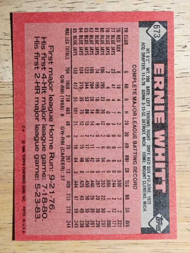 1986 Topps #673 Ernie Whitt