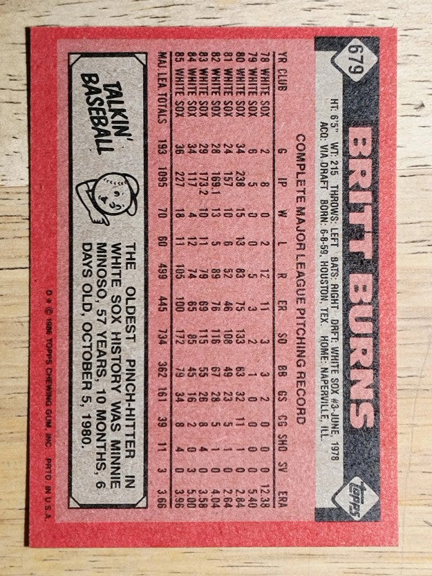 1986 Topps #679 Britt Burns