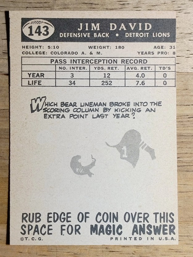 1959 Topps #143 Jim David (EX)