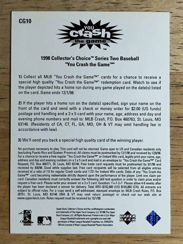 1998 Collector's Choice Crash the Game #CG10A Mark McGwire July 7 L