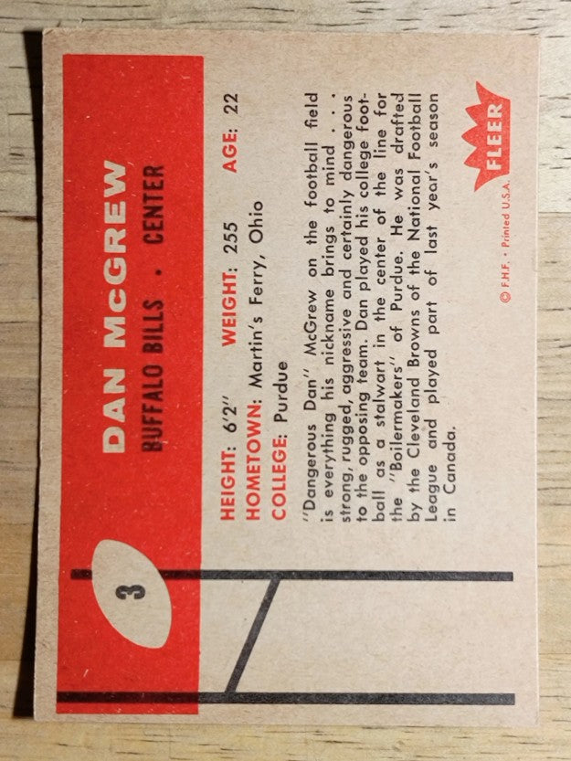 1960 Fleer #3 Dan McGrew RC (EX)