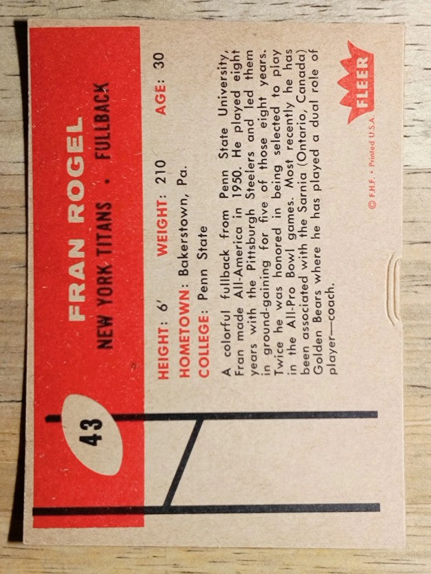 1960 Fleer #43 Fran Rogel (VGEX)