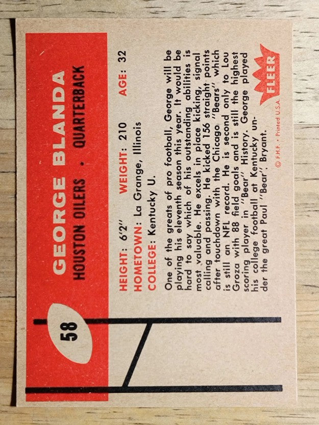 1960 Fleer #58 George Blanda (EXMT)