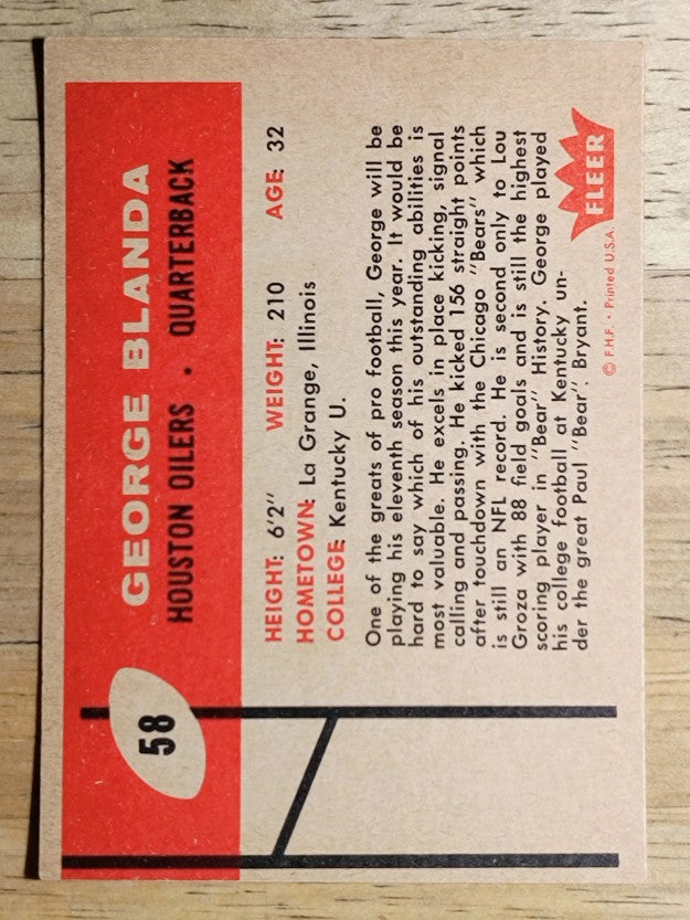 1960 Fleer #58 George Blanda (EXMT)