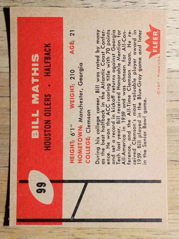1960 Fleer #99 Bill Mathis RC (EXMT)