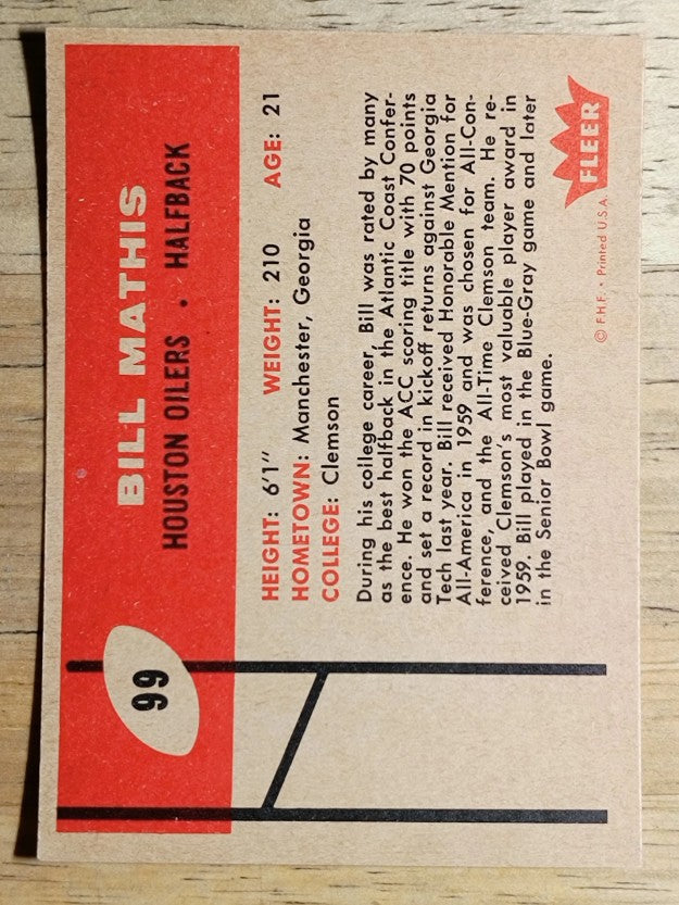 1960 Fleer #99 Bill Mathis RC (EXMT)