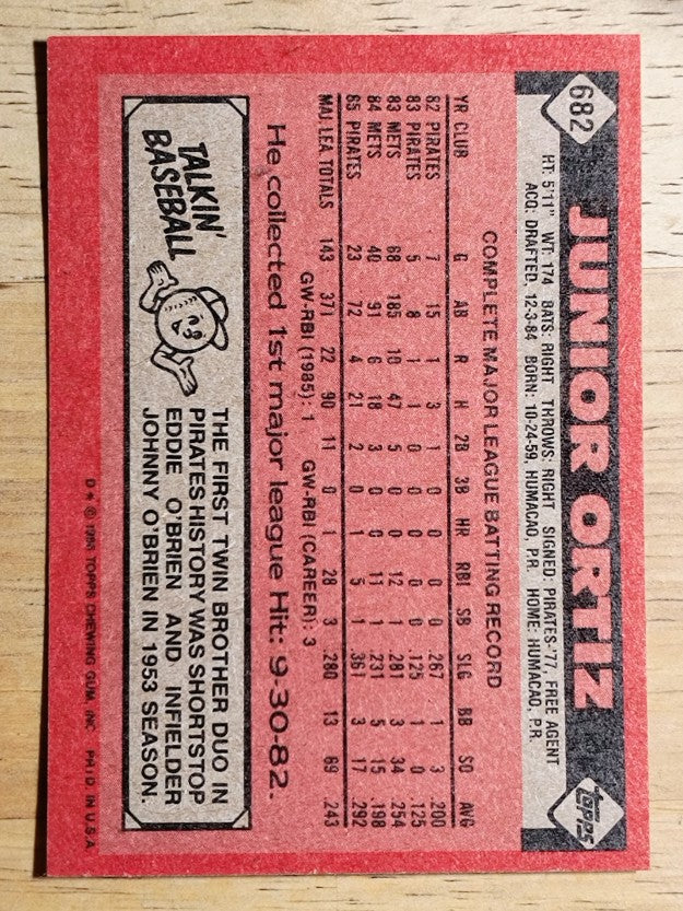 1986 Topps #682 Junior Ortiz
