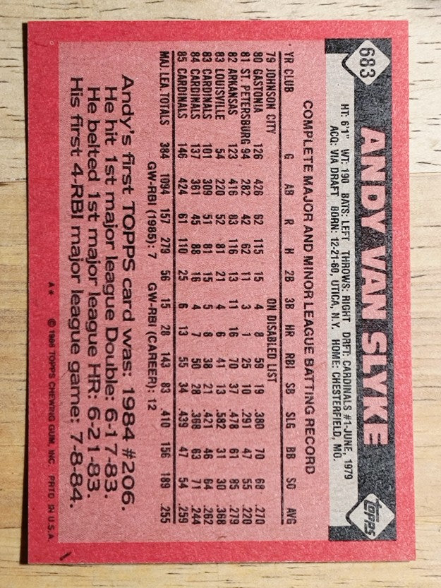 1986 Topps #683 Andy Van Slyke