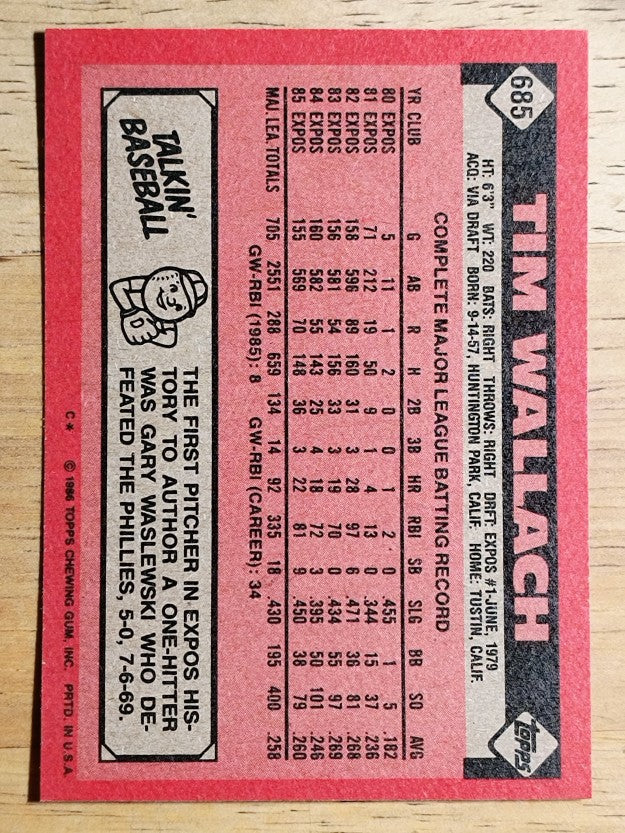 1986 Topps #685 Tim Wallach
