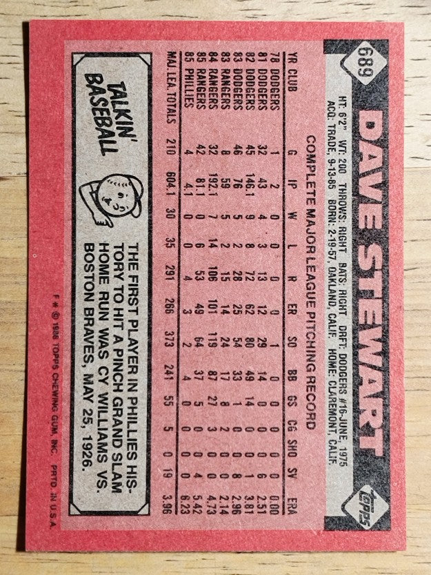 1986 Topps #689 Dave Stewart