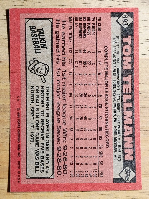 1986 Topps #693 Tom Tellmann