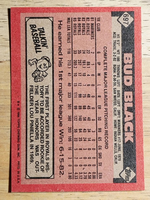 1986 Topps #697 Bud Black
