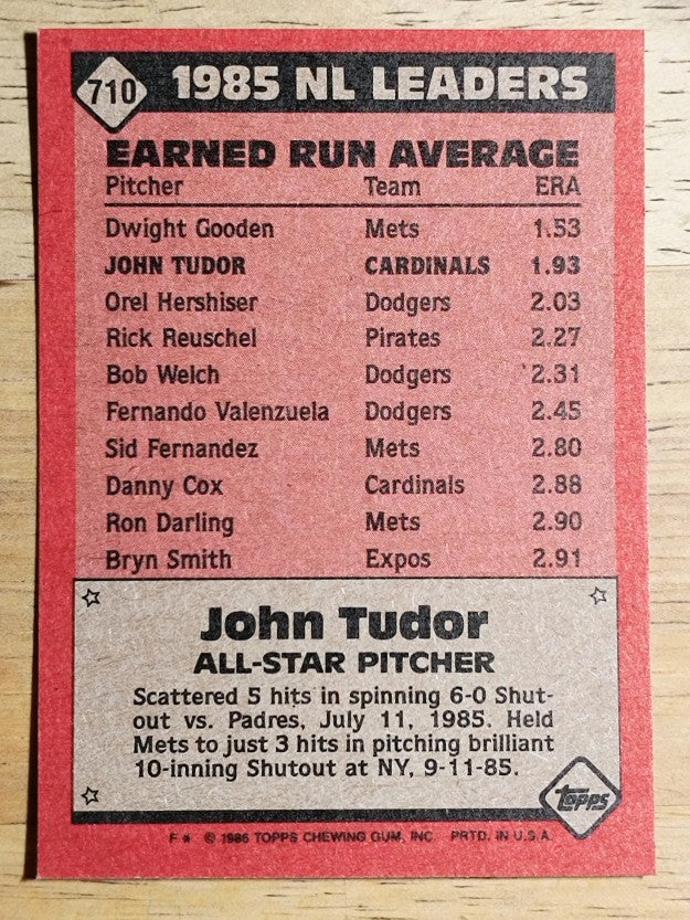 1986 Topps #710 John Tudor AS