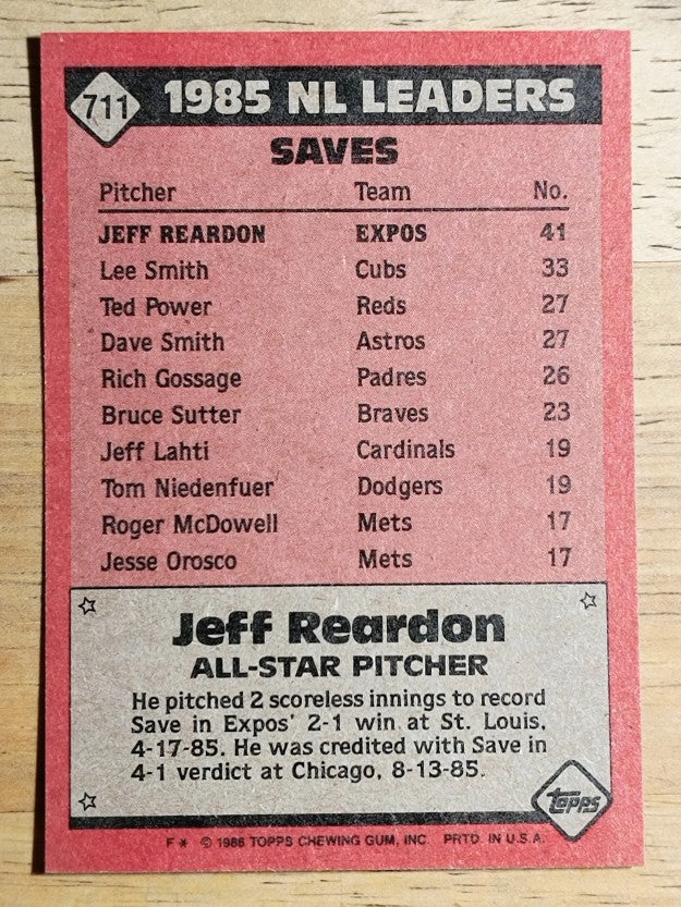 1986 Topps #711 Jeff Reardon AS