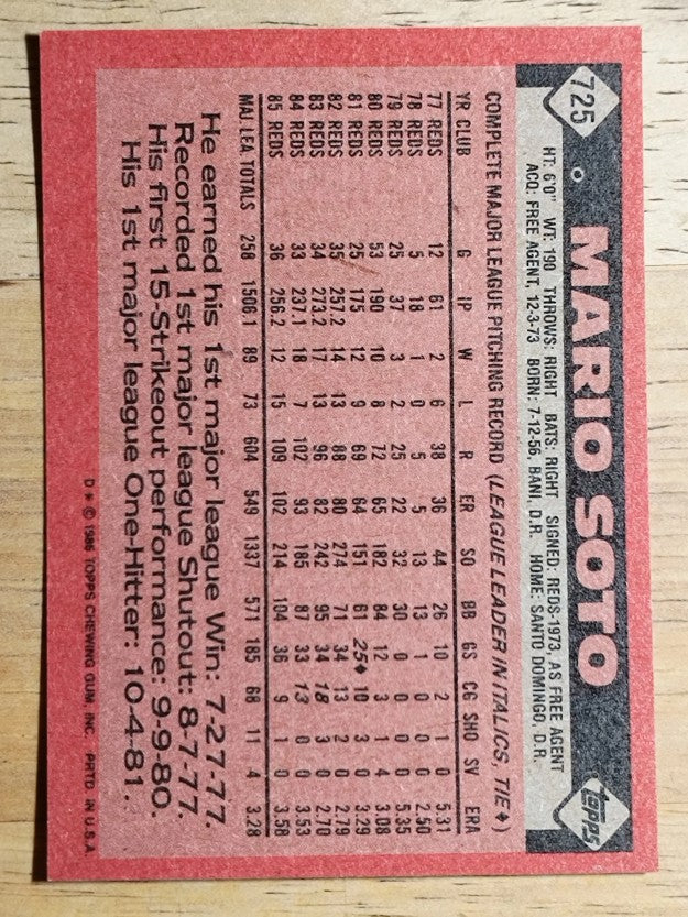 1986 Topps #725 Mario Soto