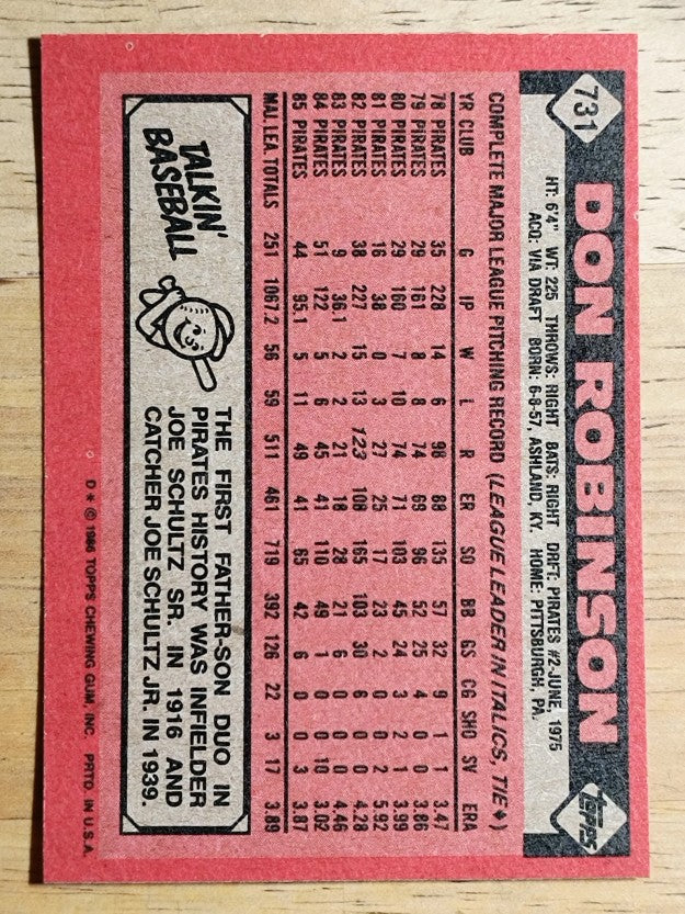1986 Topps #731 Don Robinson