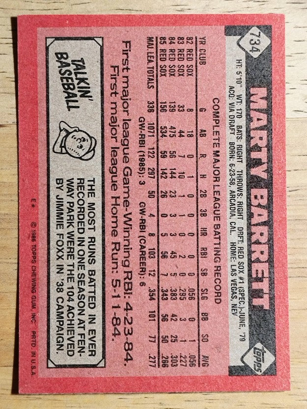 1986 Topps #734 Marty Barrett
