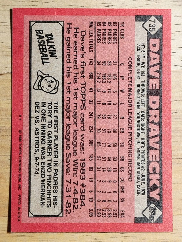 1986 Topps #735 Dave Dravecky