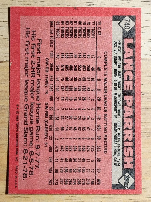 1986 Topps #740 Lance Parrish
