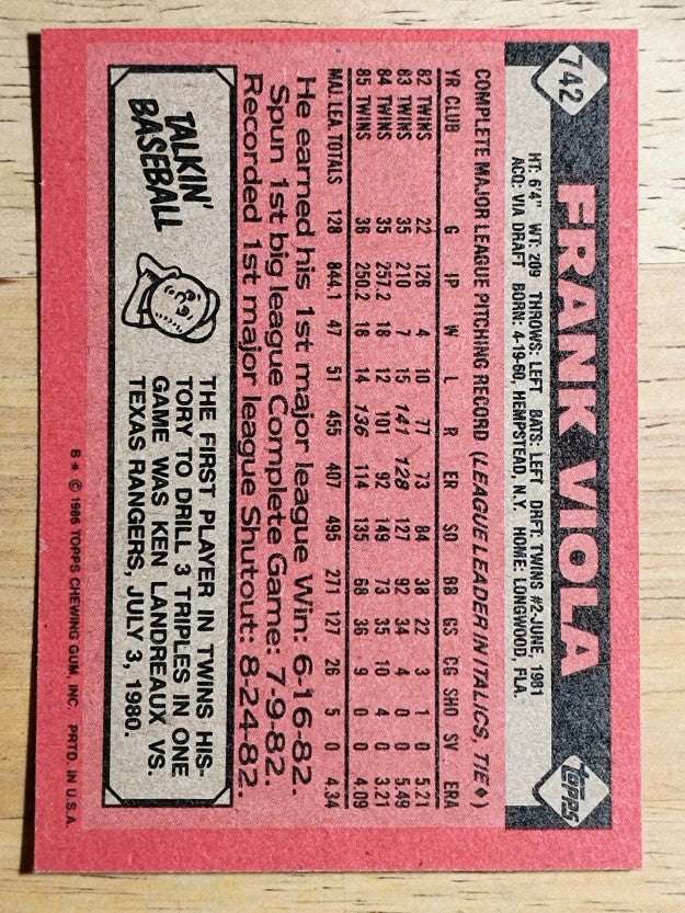 1986 Topps #742 Frank Viola
