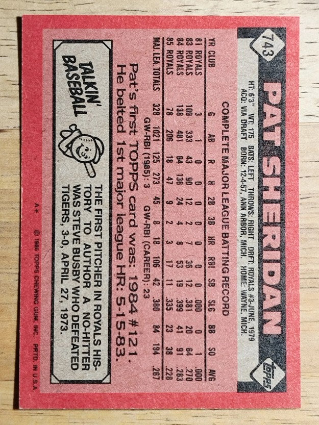 1986 Topps #743 Pat Sheridan