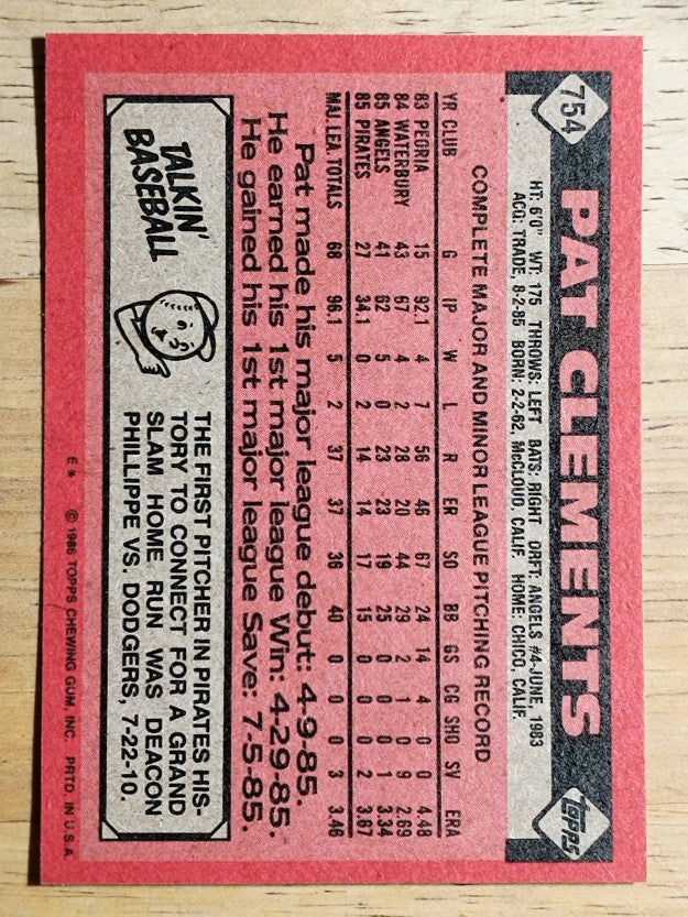 1986 Topps #754 Pat Clements