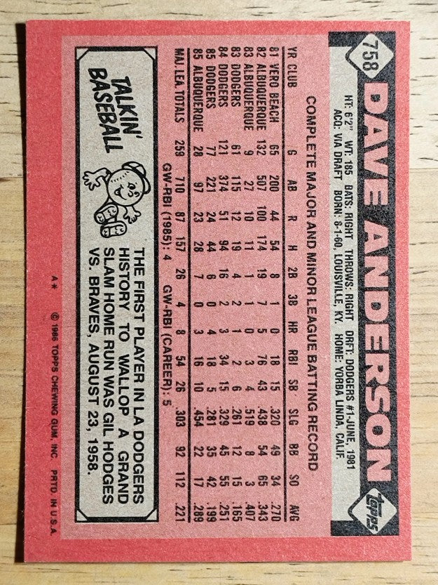 1986 Topps #758 Dave Anderson