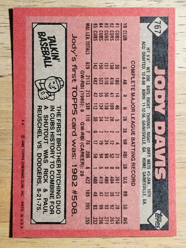 1986 Topps #767 Jody Davis