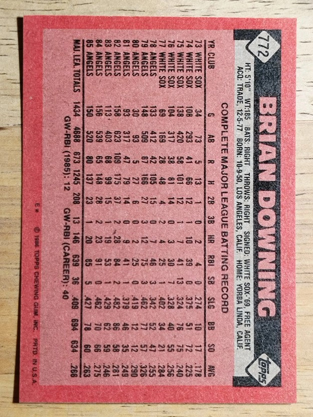 1986 Topps #772 Brian Downing