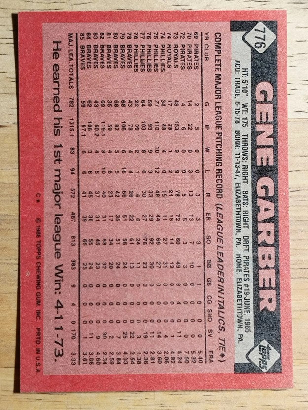 1986 Topps #776 Gene Garber