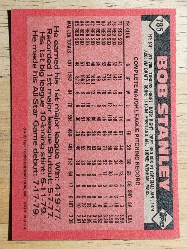 1986 Topps #785 Bob Stanley