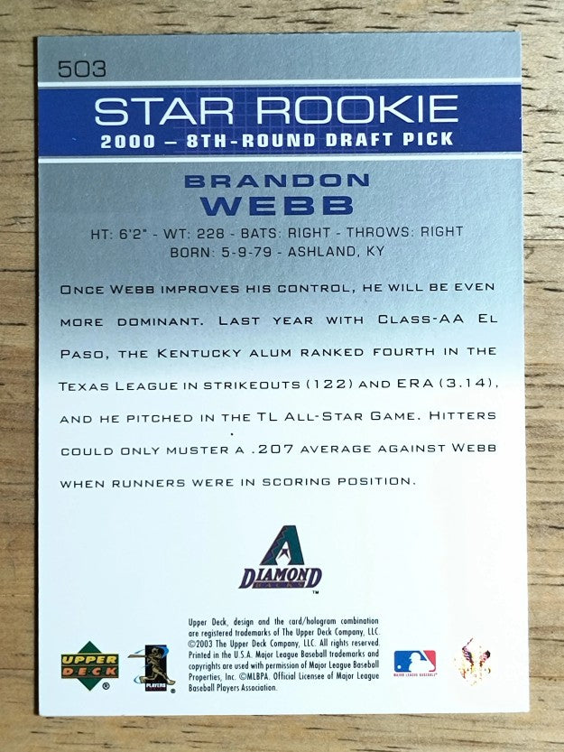 2003 Upper Deck #503 Brandon Webb SR RC