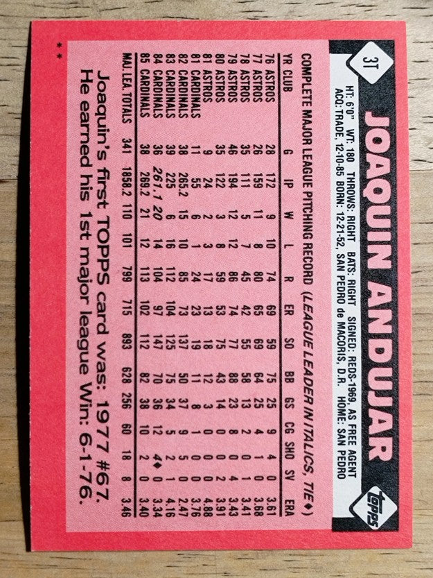 1986 Topps Traded #3T Joaquin Andujar