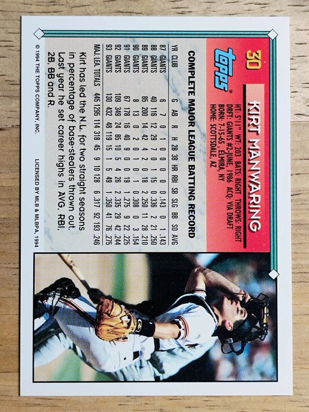 1994 Topps Gold #30 Kirt Manwaring