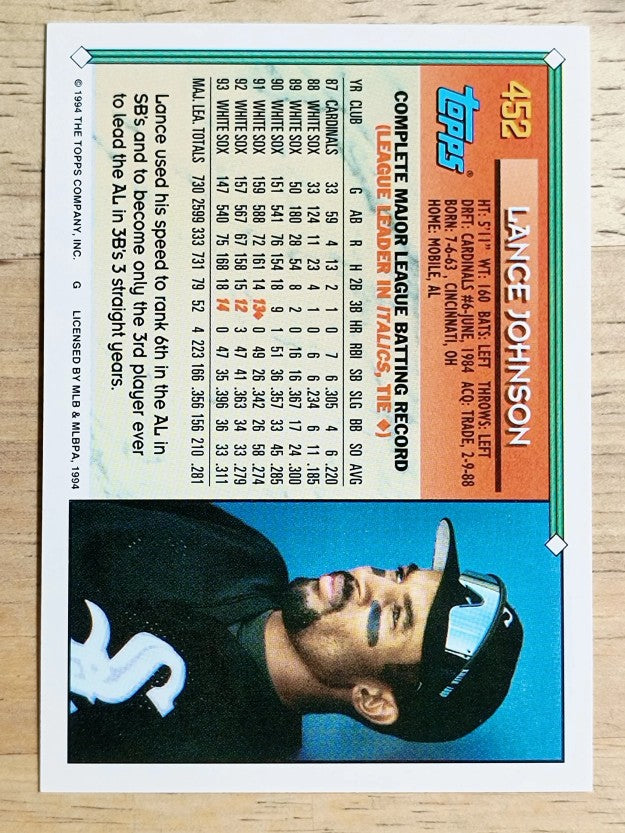 1994 Topps Gold #452 Lance Johnson