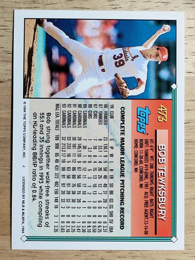1994 Topps Gold #473 Bob Tewksbury